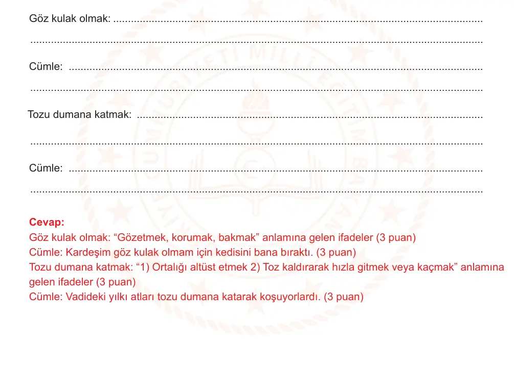 7. Sınıf Türkçe 2025-2026 1. Dönem 1. Yazılı Ortak Sınav 1. Soru (Öğle Oturumu) resmi çözüm görseli