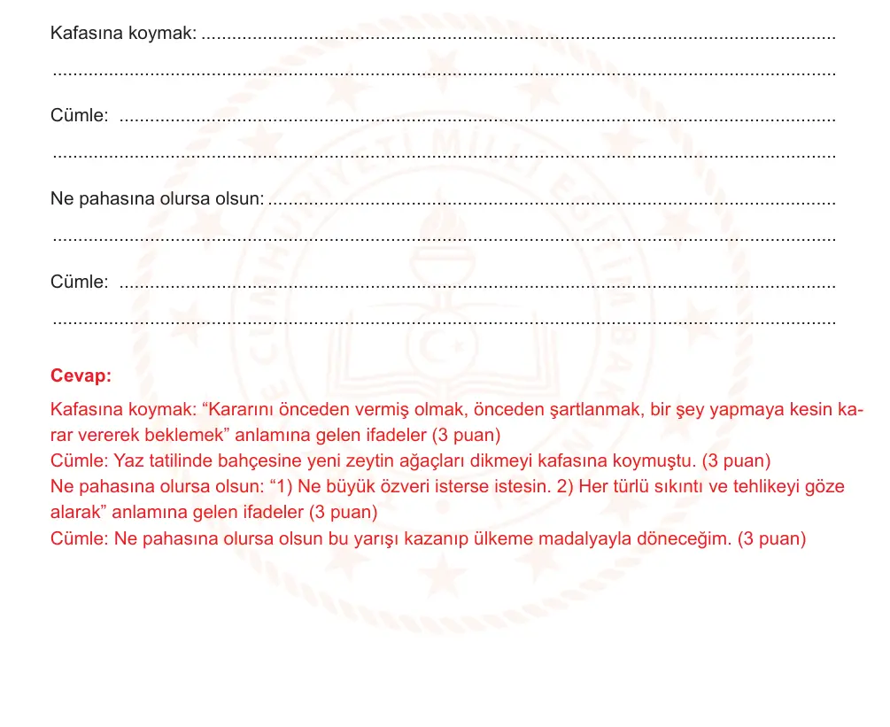 7. Sınıf Türkçe 2025-2026 1. Dönem 1. Yazılı Ortak Sınav 1. Soru (Sabah Oturumu, Mazeret Sınavı) resmi çözüm görseli