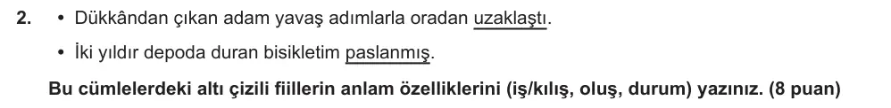 7. Sınıf Türkçe 2025-2026 1. Dönem 1. Yazılı Ortak Sınav 2. Soru (Sabah Oturumu, Mazeret Sınavı) görseli