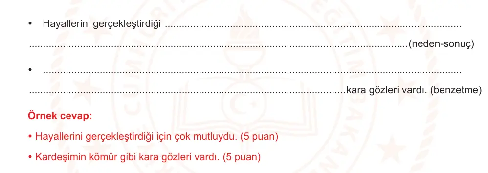 7. Sınıf Türkçe 2025-2026 1. Dönem 1. Yazılı Ortak Sınav 3. Soru (Sabah Oturumu, Mazeret Sınavı) resmi çözüm görseli