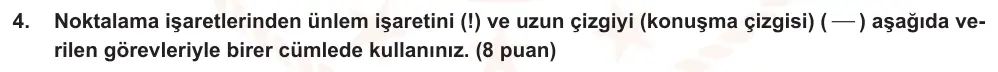 7. Sınıf Türkçe 2025-2026 1. Dönem 1. Yazılı Ortak Sınav 4. Soru (Sabah Oturumu, Mazeret Sınavı) görseli