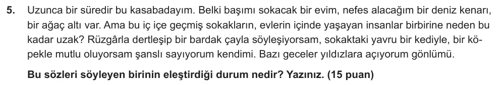 7. Sınıf Türkçe 2025-2026 1. Dönem 1. Yazılı Ortak Sınav 5. Soru (Sabah Oturumu, Mazeret Sınavı) görseli