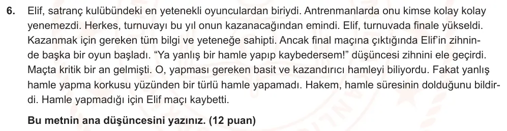 7. Sınıf Türkçe 2025-2026 1. Dönem 1. Yazılı Ortak Sınav 6. Soru (Sabah Oturumu, Mazeret Sınavı) görseli