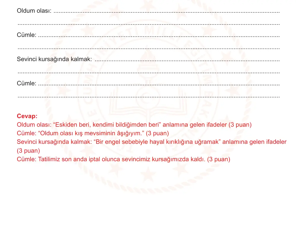 7. Sınıf Türkçe 2025-2026 1. Dönem 1. Yazılı Ortak Sınav 1. Soru (Sabah Oturumu) resmi çözüm görseli