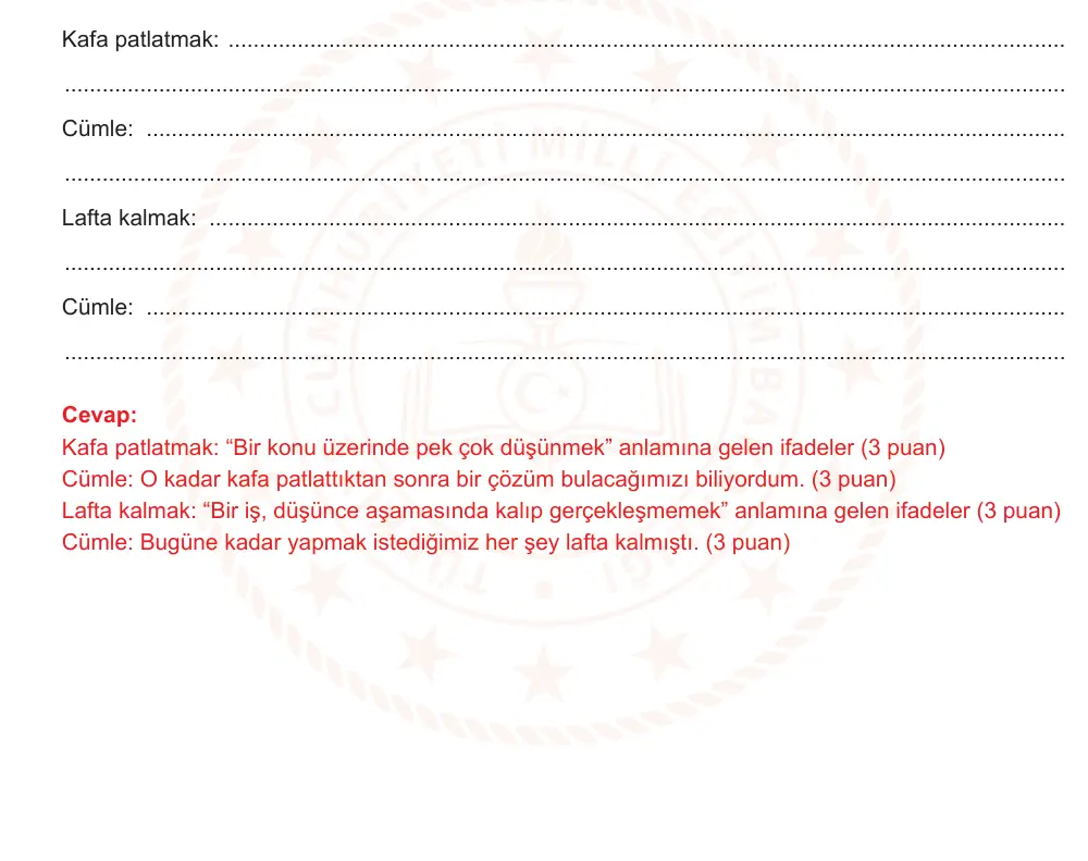 8. Sınıf Türkçe 2025-2026 1. Dönem 1. Yazılı Ortak Sınav 1. Soru (Öğle Oturumu, Mazeret Sınavı) resmi çözüm görseli