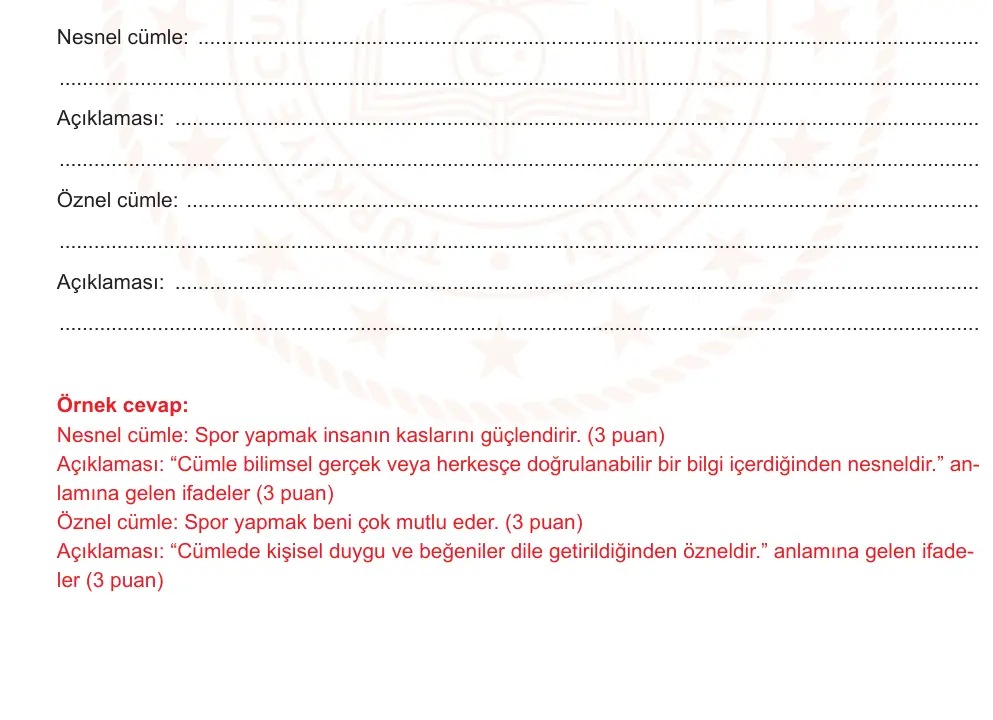 8. Sınıf Türkçe 2025-2026 1. Dönem 1. Yazılı Ortak Sınav 3. Soru (Öğle Oturumu, Mazeret Sınavı) resmi çözüm görseli