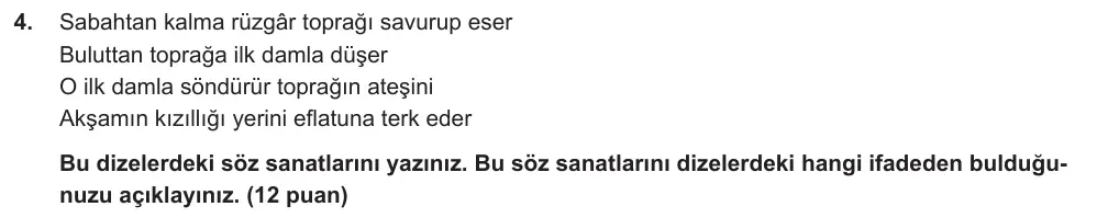 8. Sınıf Türkçe 2025-2026 1. Dönem 1. Yazılı Ortak Sınav 4. Soru (Öğle Oturumu, Mazeret Sınavı) görseli