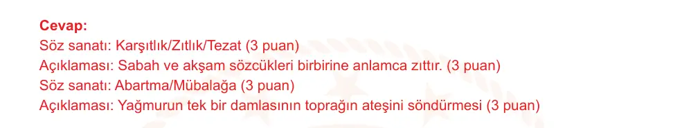 8. Sınıf Türkçe 2025-2026 1. Dönem 1. Yazılı Ortak Sınav 4. Soru (Öğle Oturumu, Mazeret Sınavı) resmi çözüm görseli
