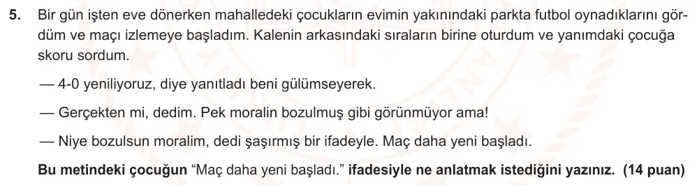 8. Sınıf Türkçe 2025-2026 1. Dönem 1. Yazılı Ortak Sınav 5. Soru (Öğle Oturumu, Mazeret Sınavı) görseli