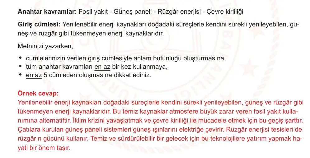 8. Sınıf Türkçe 2025-2026 1. Dönem 1. Yazılı Ortak Sınav 7. Soru (Öğle Oturumu, Mazeret Sınavı) resmi çözüm görseli