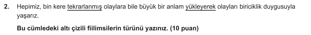 8. Sınıf Türkçe 2025-2026 1. Dönem 1. Yazılı Ortak Sınav 2. Soru (Öğle Oturumu, MEB ders kitabı) görseli