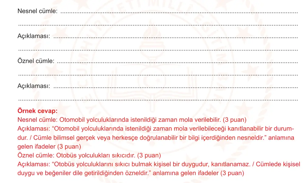 8. Sınıf Türkçe 2025-2026 1. Dönem 1. Yazılı Ortak Sınav 3. Soru (Öğle Oturumu, MEB ders kitabı) resmi çözüm görseli