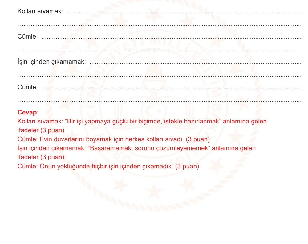 8. Sınıf Türkçe 2025-2026 1. Dönem 1. Yazılı Ortak Sınav 1. Soru (Sabah Oturumu, Mazeret Sınavı) resmi çözüm görseli