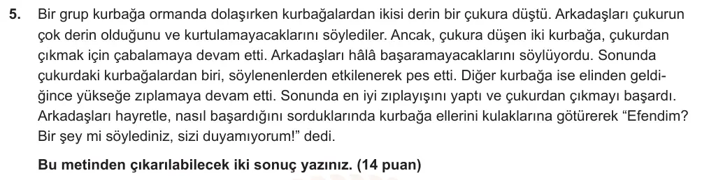 8. Sınıf Türkçe 2025-2026 1. Dönem 1. Yazılı Ortak Sınav 5. Soru (Sabah Oturumu, Mazeret Sınavı) görseli