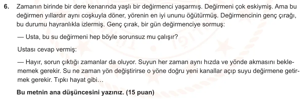 8. Sınıf Türkçe 2025-2026 1. Dönem 1. Yazılı Ortak Sınav 6. Soru (Sabah Oturumu, Mazeret Sınavı) görseli