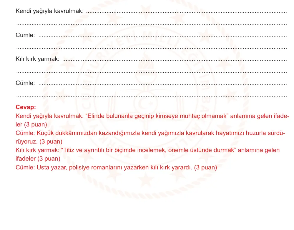 8. Sınıf Türkçe 2025-2026 1. Dönem 1. Yazılı Ortak Sınav 1. Soru (Sabah Oturumu, MEB ders kitabı) resmi çözüm görseli