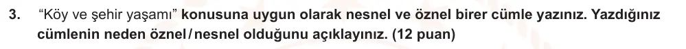 8. Sınıf Türkçe 2025-2026 1. Dönem 1. Yazılı Ortak Sınav 3. Soru (Sabah Oturumu, MEB ders kitabı) görseli