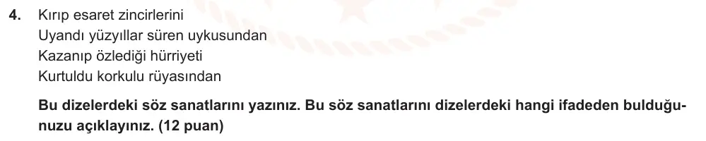 8. Sınıf Türkçe 2025-2026 1. Dönem 1. Yazılı Ortak Sınav 4. Soru (Sabah Oturumu, MEB ders kitabı) görseli