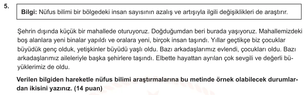 8. Sınıf Türkçe 2025-2026 1. Dönem 1. Yazılı Ortak Sınav 5. Soru (Sabah Oturumu, MEB ders kitabı) görseli