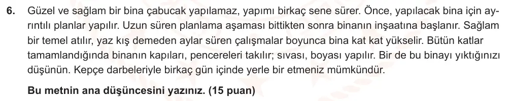 8. Sınıf Türkçe 2025-2026 1. Dönem 1. Yazılı Ortak Sınav 6. Soru (Sabah Oturumu, MEB ders kitabı) görseli