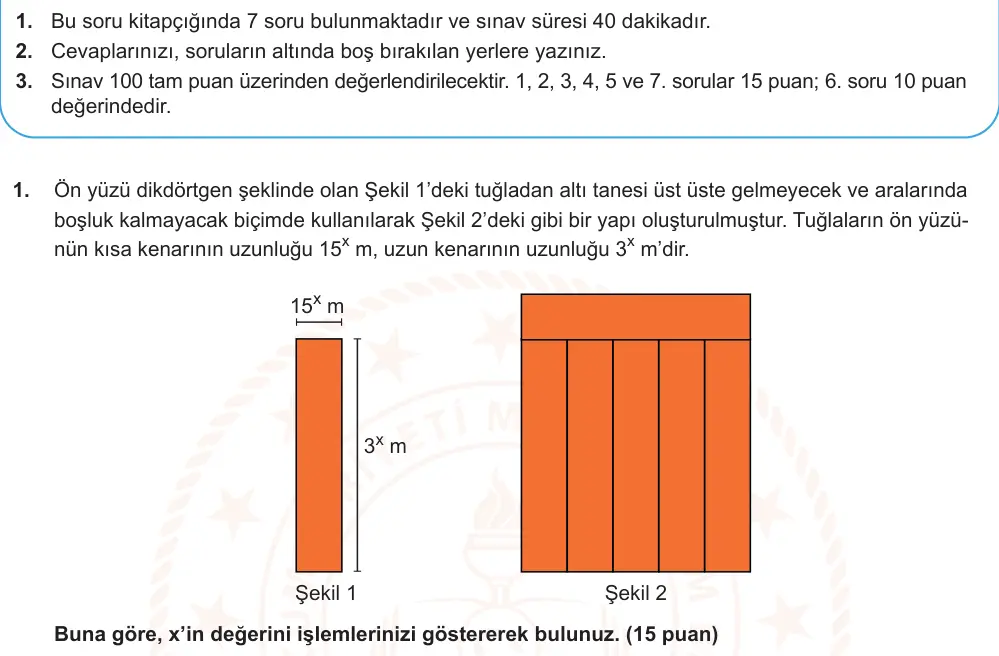 9. Sınıf Matematik 2025-2026 1. Dönem 1. Yazılı Ortak Sınav 1. Soru (Öğle Oturumu, Mazeret Sınavı) görseli