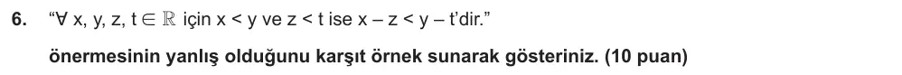 9. Sınıf Matematik 2025-2026 1. Dönem 1. Yazılı Ortak Sınav 6. Soru (Öğle Oturumu, Mazeret Sınavı) görseli