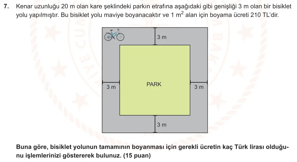 9. Sınıf Matematik 2025-2026 1. Dönem 1. Yazılı Ortak Sınav 7. Soru (Öğle Oturumu, Mazeret Sınavı) görseli