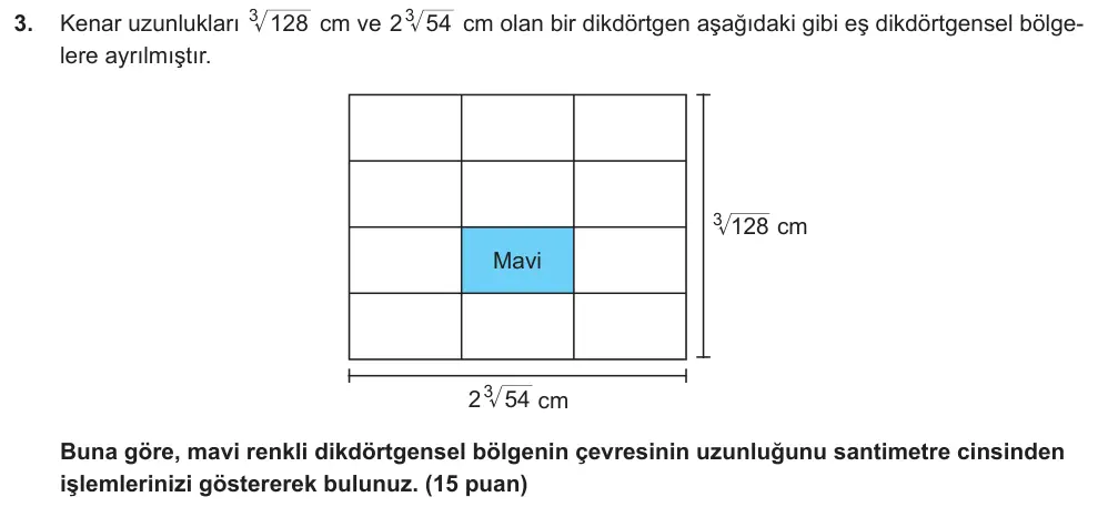 9. Sınıf Matematik 2025-2026 1. Dönem 1. Yazılı Ortak Sınav 3. Soru (Öğle Oturumu) görseli