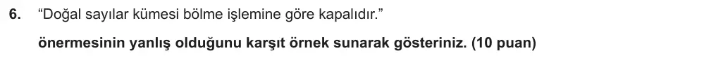 9. Sınıf Matematik 2025-2026 1. Dönem 1. Yazılı Ortak Sınav 6. Soru (Öğle Oturumu) görseli