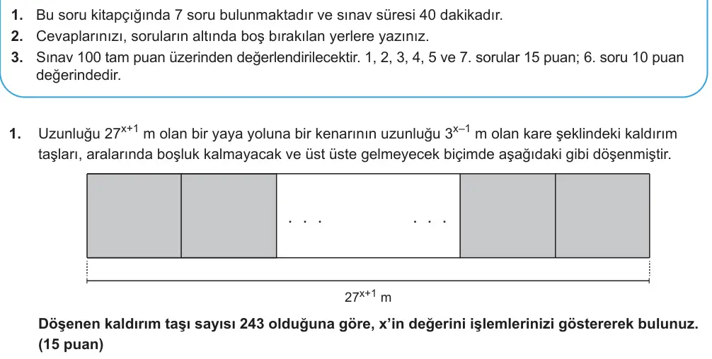 9. Sınıf Matematik 2025-2026 1. Dönem 1. Yazılı Ortak Sınav 1. Soru (Sabah Oturumu, Mazeret Sınavı) görseli