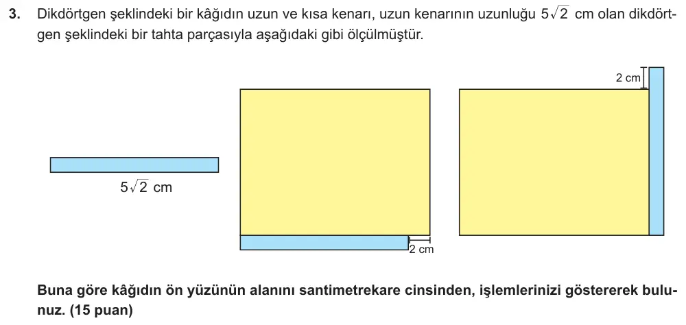 9. Sınıf Matematik 2025-2026 1. Dönem 1. Yazılı Ortak Sınav 3. Soru (Sabah Oturumu, Mazeret Sınavı) görseli