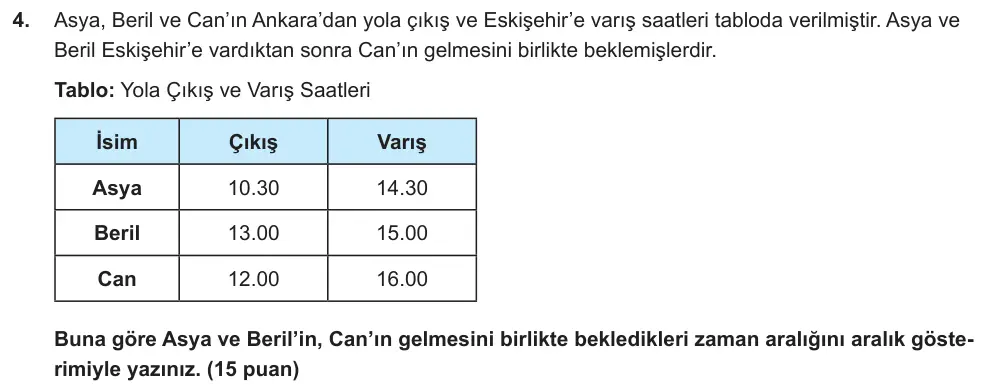 9. Sınıf Matematik 2025-2026 1. Dönem 1. Yazılı Ortak Sınav 4. Soru (Sabah Oturumu, Mazeret Sınavı) görseli