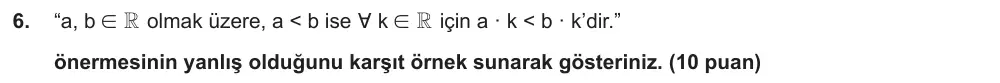 9. Sınıf Matematik 2025-2026 1. Dönem 1. Yazılı Ortak Sınav 6. Soru (Sabah Oturumu, Mazeret Sınavı) görseli