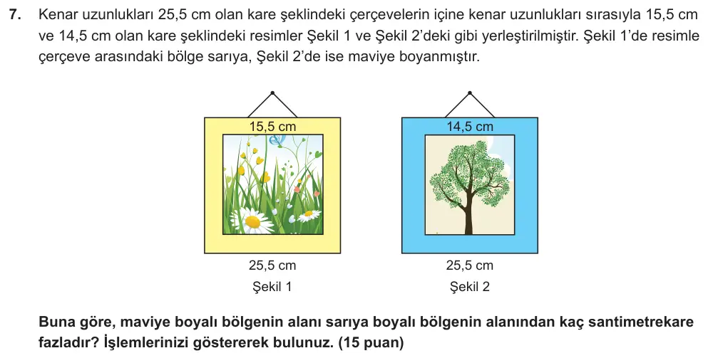 9. Sınıf Matematik 2025-2026 1. Dönem 1. Yazılı Ortak Sınav 7. Soru (Sabah Oturumu, Mazeret Sınavı) görseli