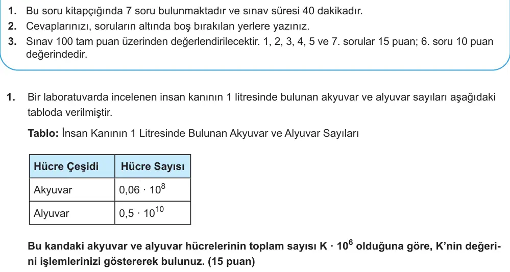 9. Sınıf Matematik 2025-2026 1. Dönem 1. Yazılı Ortak Sınav 1. Soru (Sabah Oturumu) görseli