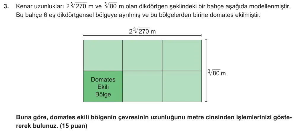 9. Sınıf Matematik 2025-2026 1. Dönem 1. Yazılı Ortak Sınav 3. Soru (Sabah Oturumu) görseli