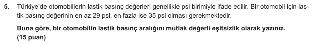 9. Sınıf Matematik 2025-2026 1. Dönem 1. Yazılı Ortak Sınav 5. Soru (Sabah Oturumu) görseli