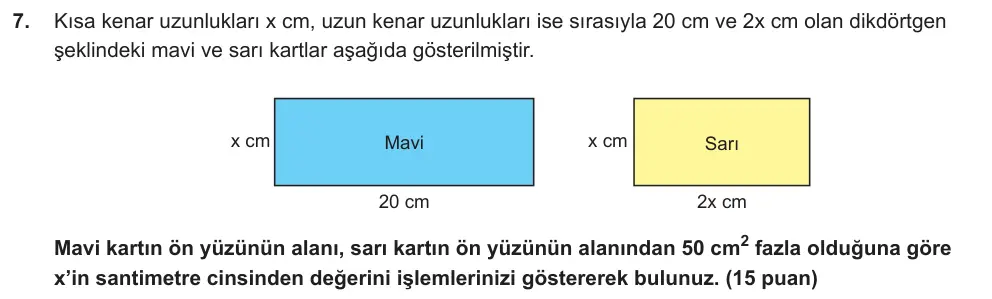 9. Sınıf Matematik 2025-2026 1. Dönem 1. Yazılı Ortak Sınav 7. Soru (Sabah Oturumu) görseli