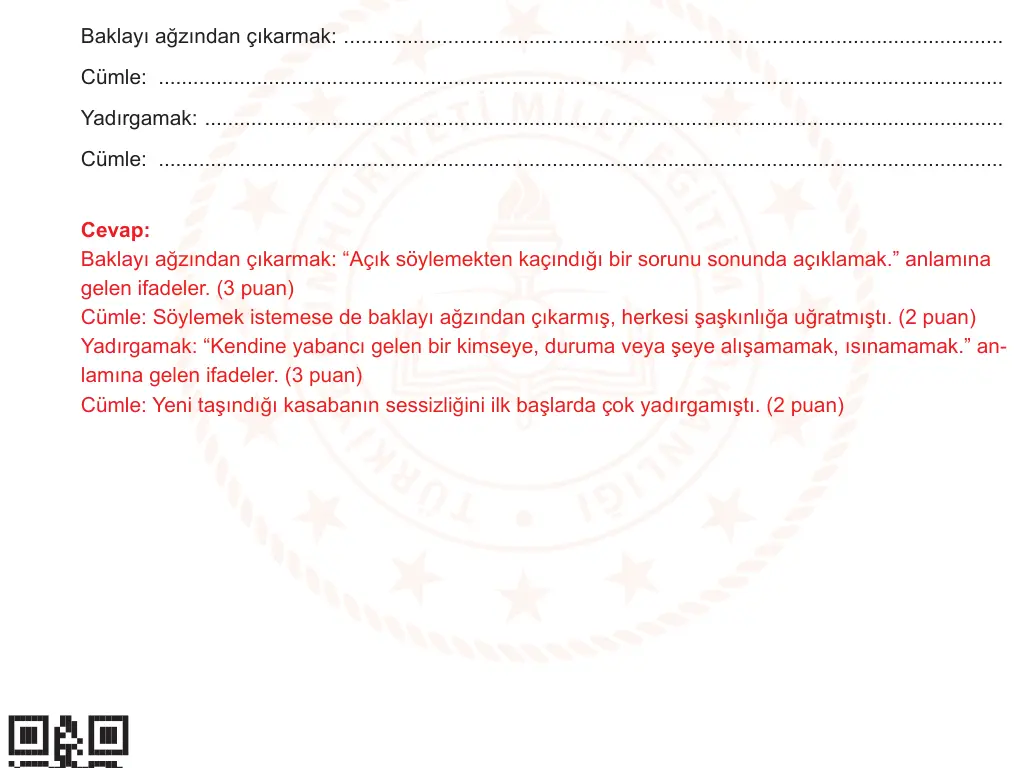 10. Sınıf Türk Dili ve Edebiyatı 2025-2026 2. Dönem 1. Yazılı Ortak Sınav 1. Soru (Öğle Oturumu) resmi çözüm görseli