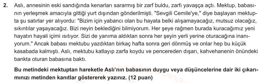 10. Sınıf Türk Dili ve Edebiyatı 2025-2026 2. Dönem 1. Yazılı Ortak Sınav 2. Soru (Öğle Oturumu) görseli