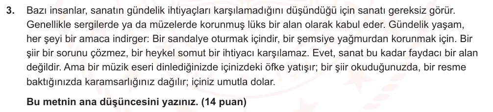 10. Sınıf Türk Dili ve Edebiyatı 2025-2026 2. Dönem 1. Yazılı Ortak Sınav 3. Soru (Öğle Oturumu) görseli