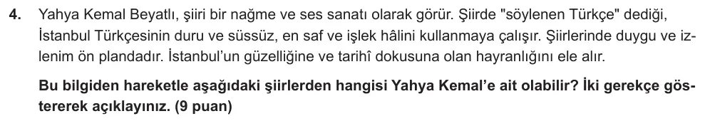 10. Sınıf Türk Dili ve Edebiyatı 2025-2026 2. Dönem 1. Yazılı Ortak Sınav 4. Soru (Öğle Oturumu) görseli