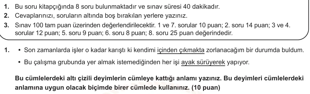 10. Sınıf Türk Dili ve Edebiyatı 2025-2026 2. Dönem 1. Yazılı Ortak Sınav 1. Soru (Öğle Oturumu) görseli