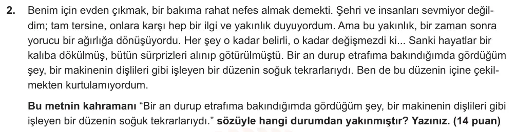10. Sınıf Türk Dili ve Edebiyatı 2025-2026 2. Dönem 1. Yazılı Ortak Sınav 2. Soru (Öğle Oturumu) görseli