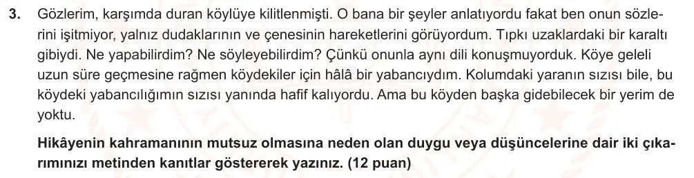 10. Sınıf Türk Dili ve Edebiyatı 2025-2026 2. Dönem 1. Yazılı Ortak Sınav 3. Soru (Öğle Oturumu) görseli