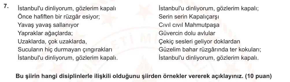 10. Sınıf Türk Dili ve Edebiyatı 2025-2026 2. Dönem 1. Yazılı Ortak Sınav 7. Soru (Öğle Oturumu) görseli