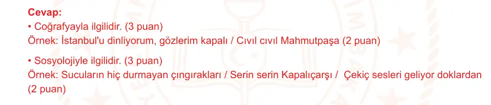 10. Sınıf Türk Dili ve Edebiyatı 2025-2026 2. Dönem 1. Yazılı Ortak Sınav 7. Soru (Öğle Oturumu) resmi çözüm görseli