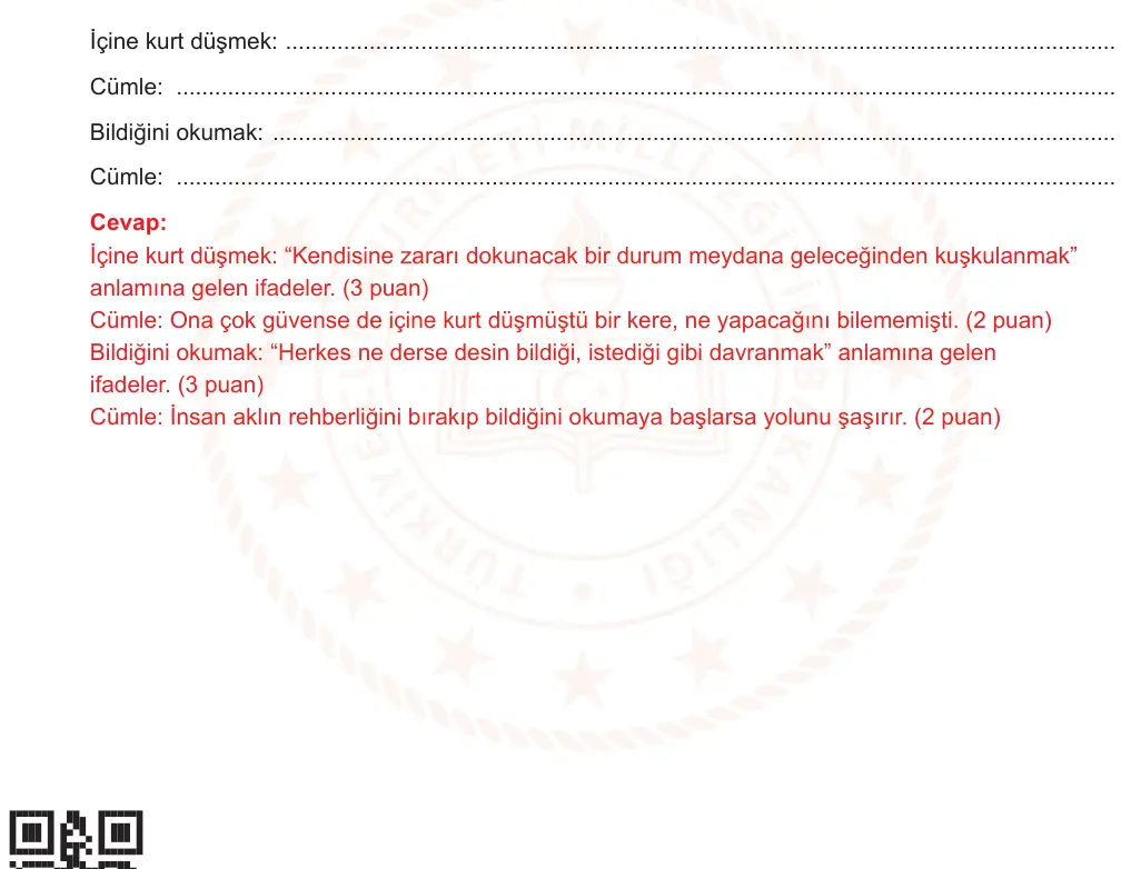 10. Sınıf Türk Dili ve Edebiyatı 2025-2026 2. Dönem 1. Yazılı Ortak Sınav 1. Soru (Sabah Oturumu) resmi çözüm görseli
