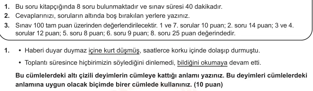 10. Sınıf Türk Dili ve Edebiyatı 2025-2026 2. Dönem 1. Yazılı Ortak Sınav 1. Soru (Sabah Oturumu) görseli