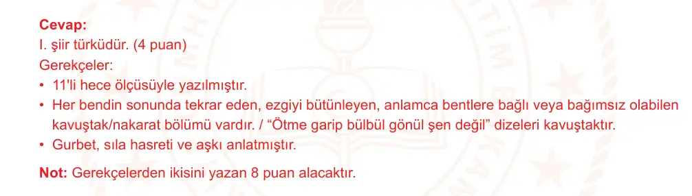 10. Sınıf Türk Dili ve Edebiyatı 2025-2026 2. Dönem 1. Yazılı Ortak Sınav 4. Soru (Sabah Oturumu) resmi çözüm görseli